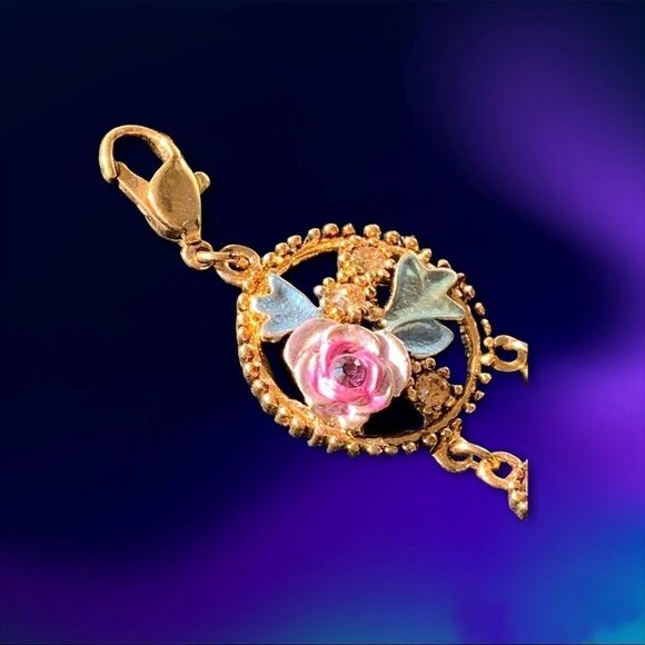 Vintage rose floral enamel open work crystal bracelet Banana Bob sample 8” + - Picture 6 of 11